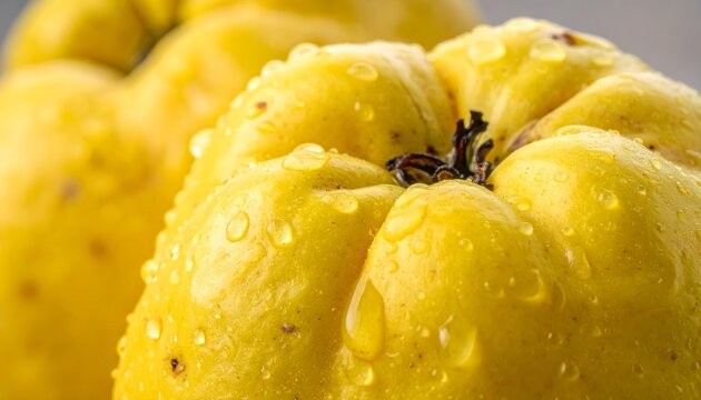 Fresh yellow guavas with water droplets.