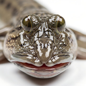 Detailed headshot of an unusual mudskipper fish with prominent eyes