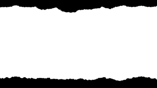 Horizontal paper strip with small rough edges and visible fiber texture. Black and white luma matte mask for video title reveals, paper rip transitions, and stop-motion collage effects.
