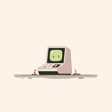 Retro Lo-Fi Computer Terminal with Soft Neon UI Elements