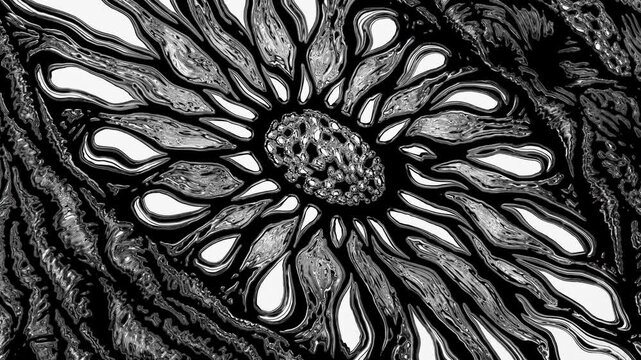 Psychedelic black and white organic flower animation