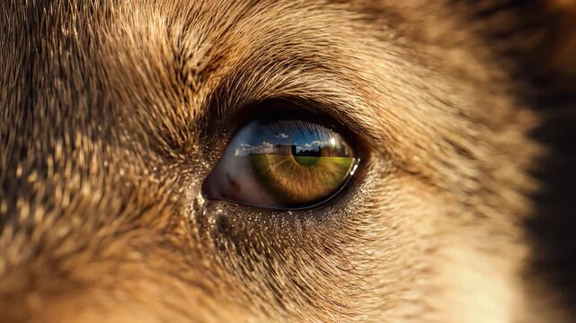 Close-up of dogs eye looking around.