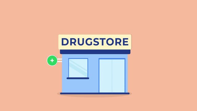 Drugstore with medical sign. Healthcare shop