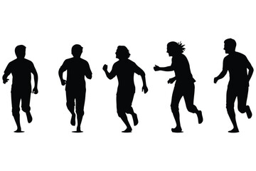 Fototapeta premium Silhouette friendship day logo group of friends running together vector illustration for celebration