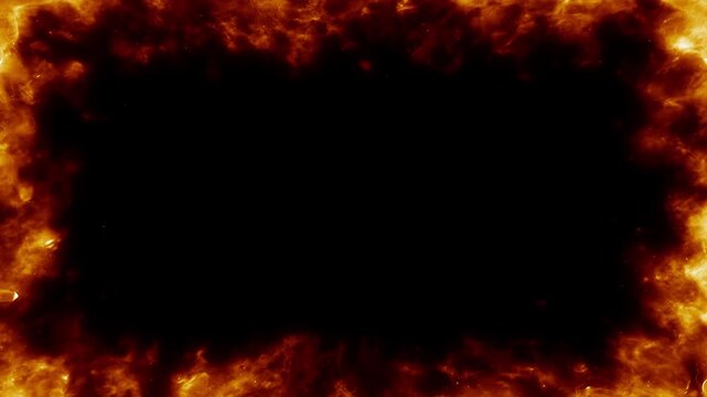 炎のフレームループ（中）｜バランスの良い燃え上がる火の枠・火の粉エフェクト