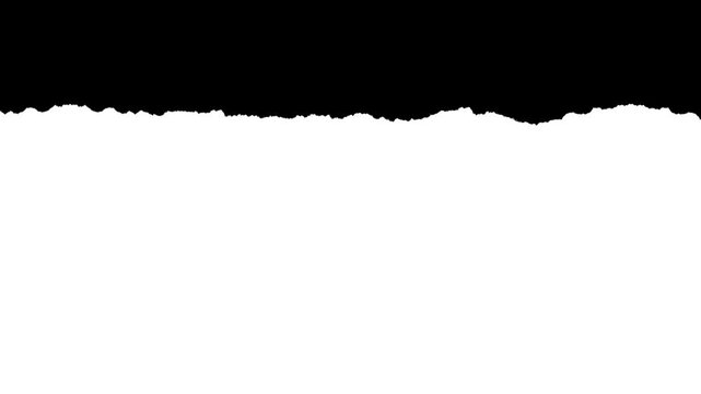 Small scale paper rough edge border with visible fiber texture. Black and white luma matte mask for video editing, stop-motion reveal and organic paper rip effect.