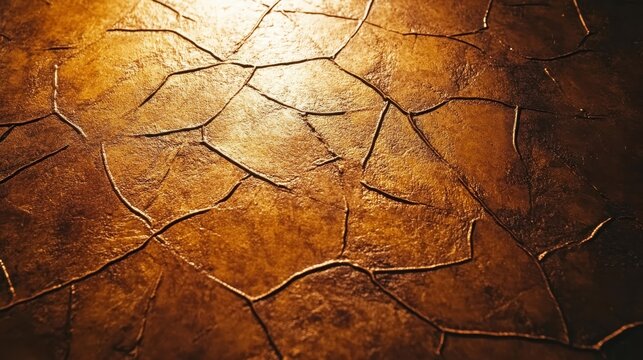 Rich Textured Abstract Surface with Golden and Bronze Hues, Cracked Pattern Illuminated by Bright Light