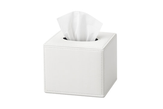 White tissue box holding paper napkins on transparent background