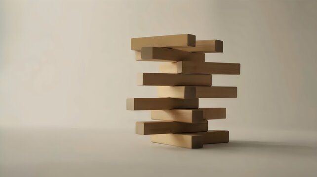 Minimalist misaligned blocks defying gravity &ndash; Great for strategic planning, engineering, or suspense themes.