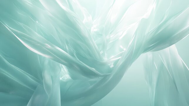 Flowing Mint Green Fabric Material Abstract Background With Gentle Light And Delicate Textures