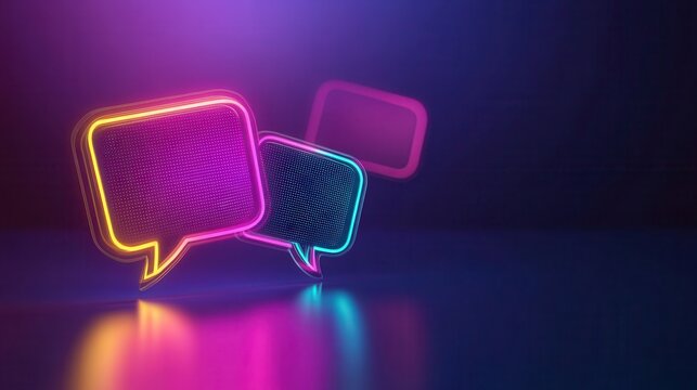Glowing Neon Chat Bubbles Representing Digital Communication and Technology