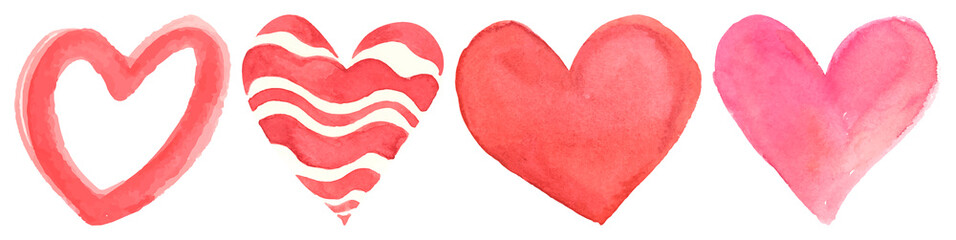 Fototapeta premium Vibrant watercolor heart designs element set
