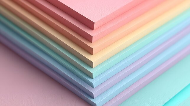 A vibrant stack of pastel-colored paper sheets, showcasing a rainbow of colors.