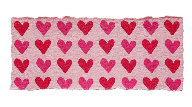A pink paper strip with a repeating pattern of red hearts on transparent background