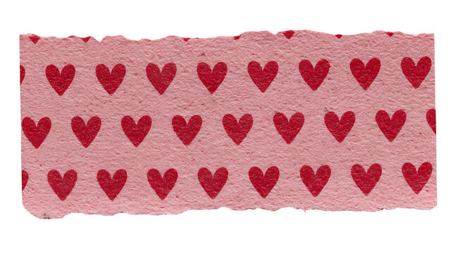A pink paper strip with a repeating pattern of red hearts on transparent background