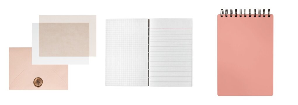 Stationery essentials for organized writing element set isolated on white