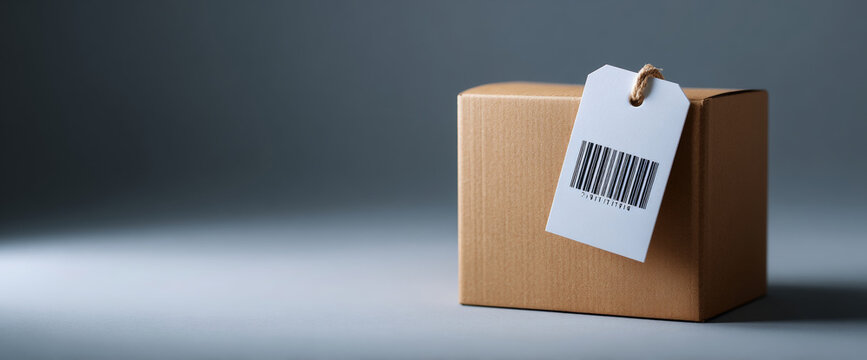Cardboard box with barcode tag