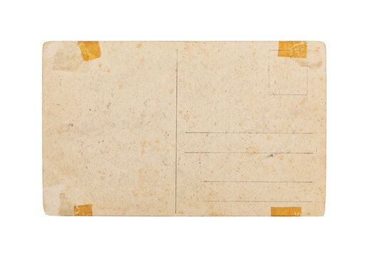 Back of an old postcard isolated on white