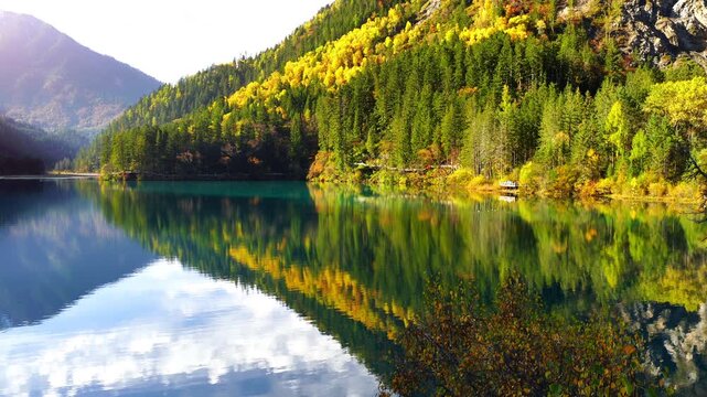 Scenic of Jiuzhaigou national park in autumn, China.