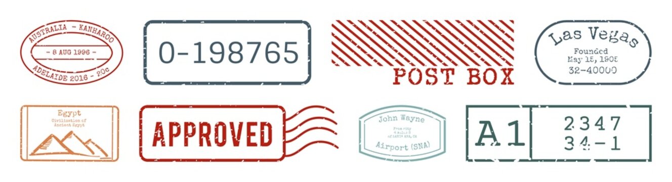 Vintage postal stamp collection elements isolated on white