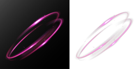 Light pink neon glowing double ring isolated on transparent background futuristic energy orbit effect.  © NAUM