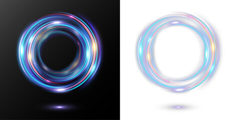 Plakat Light neon multicolor glowing circular ring isolated on black background futuristic energy loop effect. 