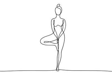 Fototapeta premium Minimalist line drawing of a woman practicing a yoga tree pose