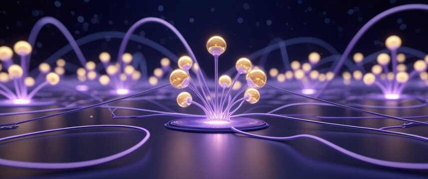 Quantum entanglement visualization showing particle interconnections in a dark space illustration