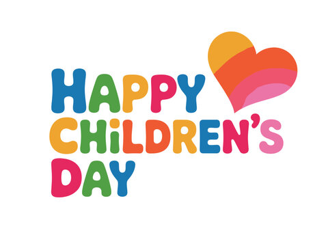 A colorful graphic design celebrating Happy Children's Day with a heart