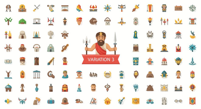 Ancient Greek Mythology Icons Set: Gods, Heroes, and Artifacts