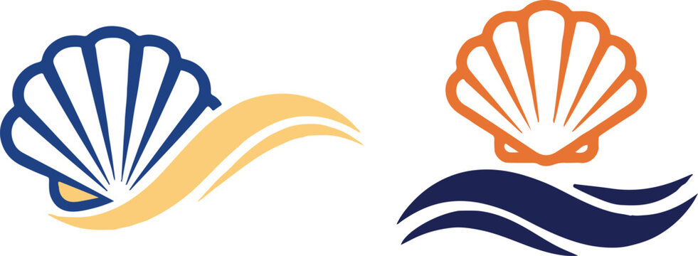 Seashells and waves logo design a minimalist illustration of marine life and ocean elements