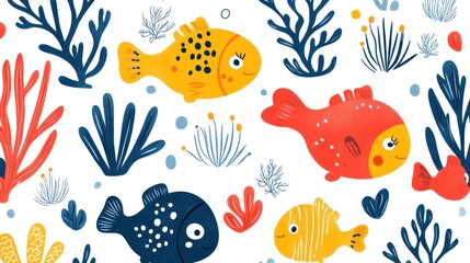 Fototapeta premium Colorful fish and coral reef pattern