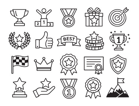 awards success and achievement celebration editable line icons vector