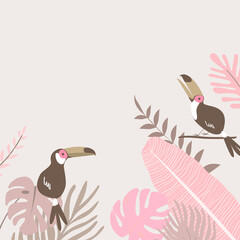 Naklejka premium Pastel pink botanical bird border, beige design
