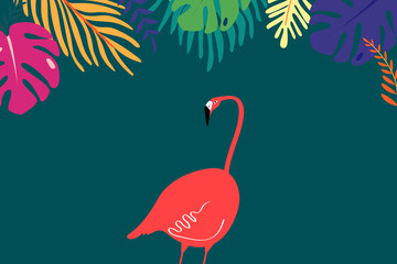 Colorful tropical leaf flamingo illustration, green design © Rawpixel.com