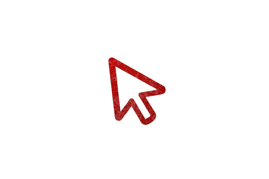 Red mouse cursor pointer icon with a rough texture, representing computer navigation, click, selection, and interactive web elements