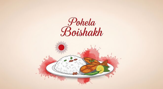 Traditional Panta Ilish Illustration for Pohela Boishakh Celebration