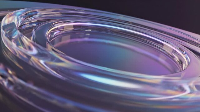 A holographic fluid glass circle line background glows with a transparent circular tape pattern of rainbow light texture.