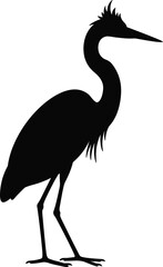 Obraz premium Elegant heron silhouette artwork, standing bird illustration, black vector design, long‑necked waterfowl graphic, minimalist wildlife art for nature themes