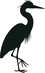 Fototapeta premium Elegant heron silhouette illustration, standing bird artwork, black vector design, long‑necked waterfowl graphic, minimalist wildlife art for nature themes
