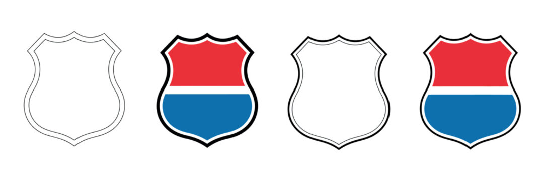 Vector illustration of US Route signs and Interstate highway shields for American road navigation, traffic, and transportation graphics