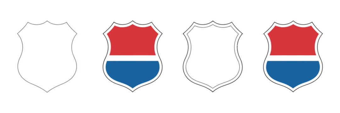 US Route signs vector illustration featuring Interstate highway shield icons and United States road navigation markers for travel and transportation design