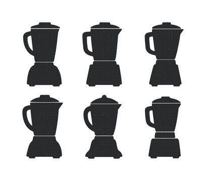Siluetas de licuadoras de cocina, conjunto de 6 iconos de electrodom&eacute;sticos en formato EPS, vectores de batidoras el&eacute;ctricas para dise&ntilde;o gastron&oacute;mico