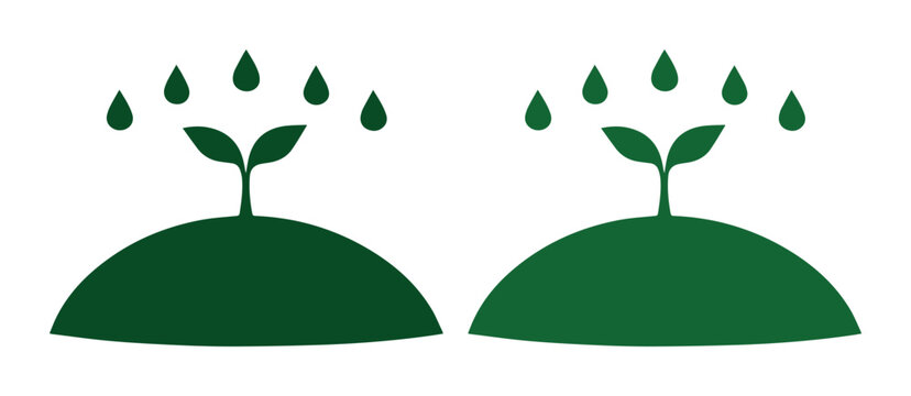 Iconos de brotes verdes con gotas de agua, ilustraci&oacute;n vectorial de crecimiento agr&iacute;cola, s&iacute;mbolos de ecolog&iacute;a y sostenibilidad ambiental