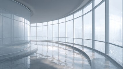 Fototapeta premium Smart Glass: Reflective window bending light into liquid reflections modulating glare 
