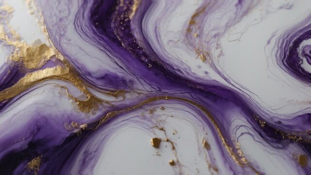 Luxury Abstract Fluid Art Background with Purple Ink and Gold Foil Veins