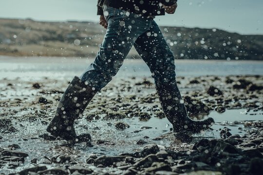 Man walking through the beachside trail in Wales