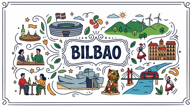 Bilbao Cityscape Doodle: Landmarks and Culture