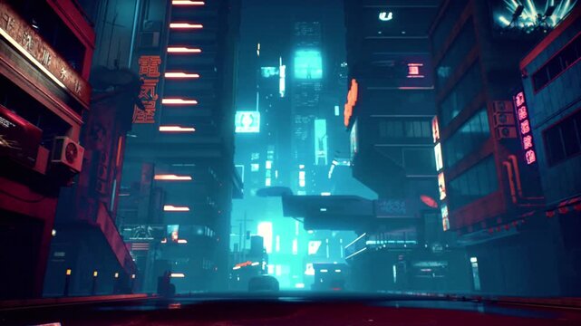 Futuristic Cyberpunk Cityscape UHD 4K with Flying Cars and Glowing Neon Signs