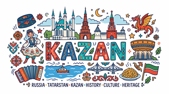 Kazan Cityscape & Tatar Culture Illustration